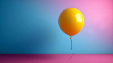 Yellow balloon floating against a blue and pink gradient background