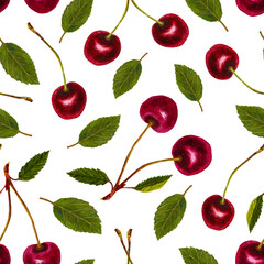 Watercolor Seamless Pattern With Cherry