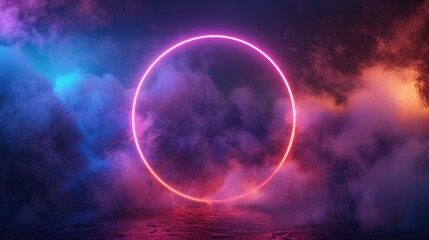Neon Circle in a Purple and Blue Smoke