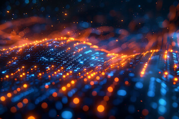 Fototapeta premium A binary background with dark blue and touches of neon highlights creating a technological and futuristic aesthetic