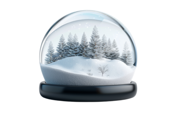 A beautiful snow globe with a winter scene featuring snow-covered trees and a serene landscape inside a glass sphere.