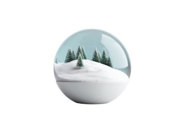 Minimalist snow globe with snow-covered trees inside, creating a serene winter scene. Perfect for holiday and winter-themed designs.