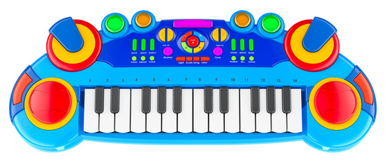 Kids Keyboard Multifunction Piano Keyboard Toddler, top view. 3D rendering isolated on transparent background © natatravel