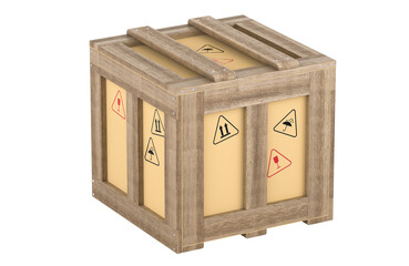 Wooden shipping crate, closed wood cargo crate, wooden box parcel. 3D rendering isolated on transparent background