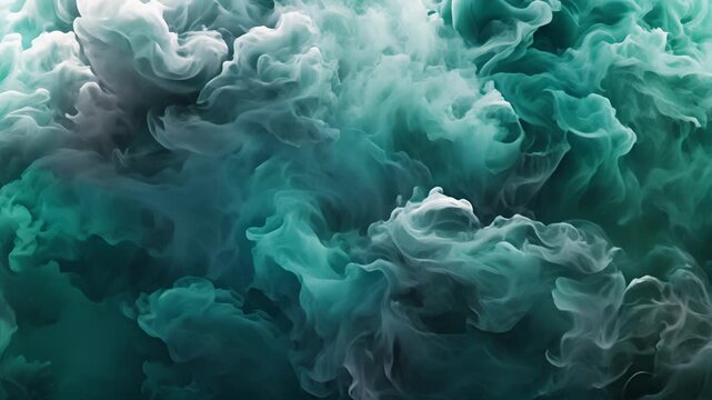 Soft billowing clouds of ink in shades of teal and aquamarine swirling and blending into each other like a watercolor painting.