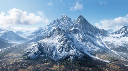 Mountain landscape with snow and trees in the foreground