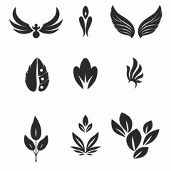 Modern minimalistic set of black wings icons.