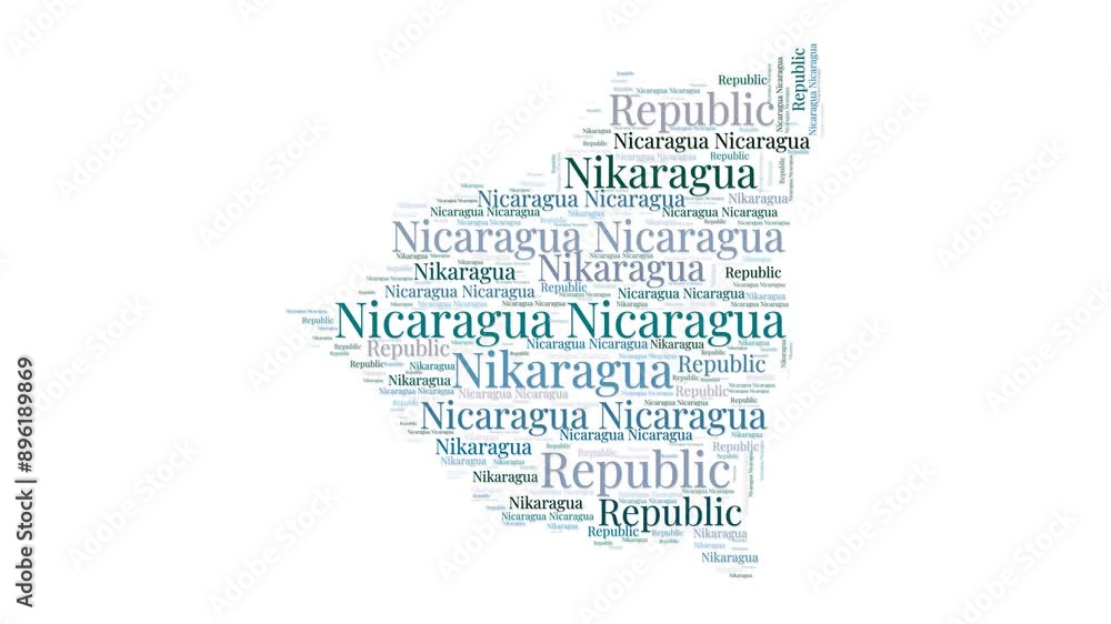 Poster nicaragua shape words animation. nicaragua boundary filled with country names animated. country open