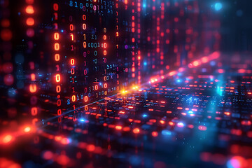 Obraz premium A binary background with dark blue and touches of neon highlights creating a technological and futuristic aesthetic