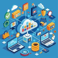 Obraz premium Business applications leveraging cloud computing, seamless data transfer, and modern technology