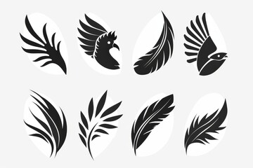 Obraz premium This collection of white wings contains modern illustrations and outline icons.