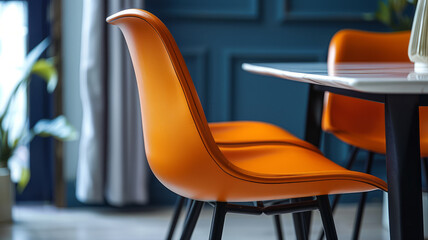 Modern orange chair in a stylish, contemporary interior setting.