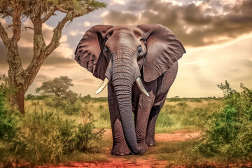 Pr&auml;chtiger Elefant in freier Natur, Generative AI