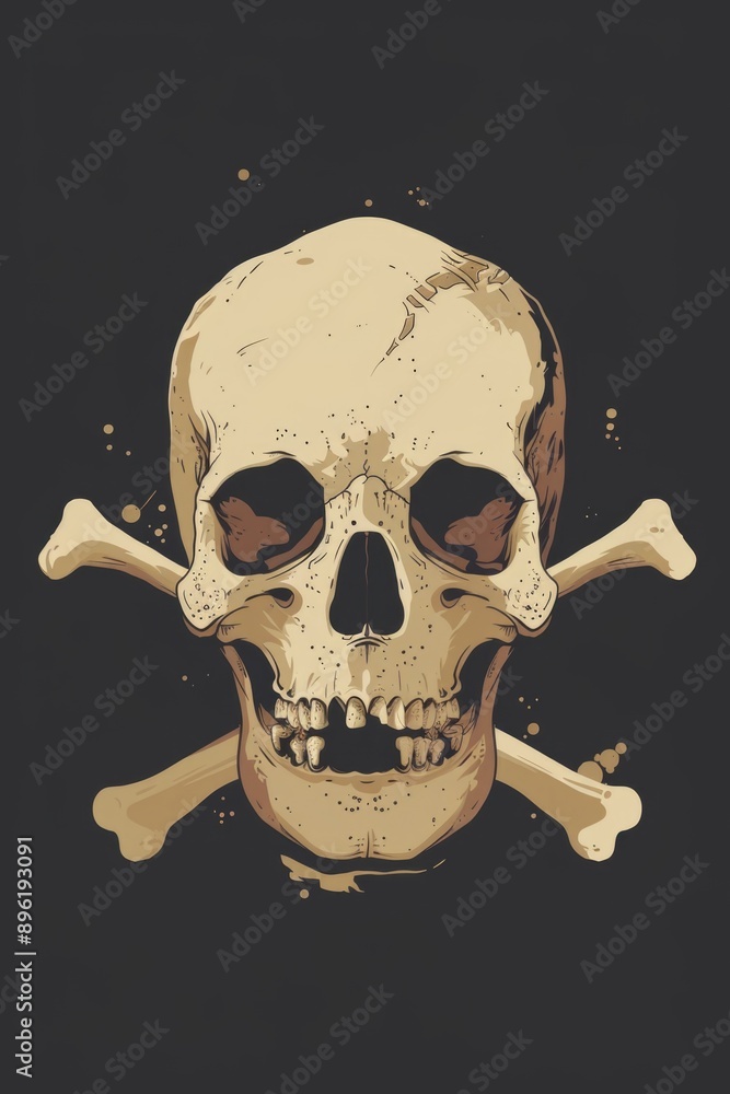 Poster a simple skull with crossbones on a black background, suitable for use in designs related to death, 