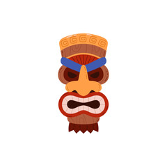 Vector illustration of a tiki totem mask in a cartoon style on a white background