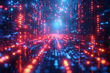 Fototapeta premium A binary background with dark blue and touches of neon highlights creating a technological and futuristic aesthetic