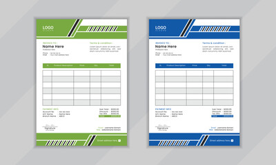 Modern clean professional corporate vactor  invoice layout design template  with two color variation available  for your company .