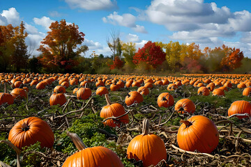 Expansive Pumpkin Patch in Scenic Countryside