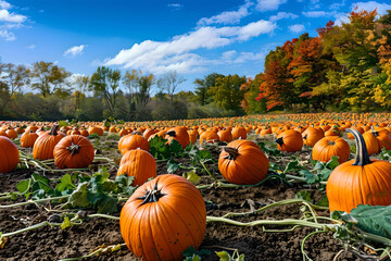 Expansive Pumpkin Patch in Scenic Countryside