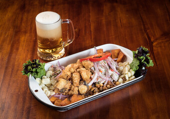 Seafood jalea, jalea de mariscos is a traditional and very popular Peruvian food