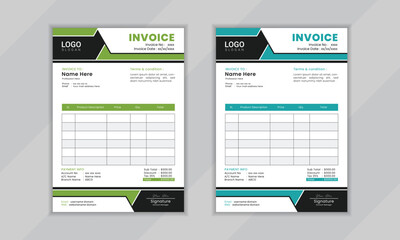 Modern clean professional corporate vactor  invoice layout design template  with two color variation available invoice design for your business