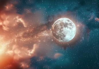 Obraz premium Full Moon in a Starry Night Sky