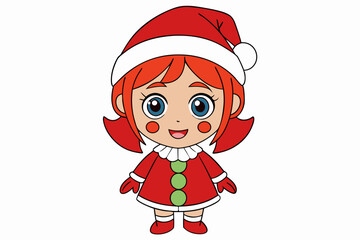 christmas cute kid girl vector art   illustration