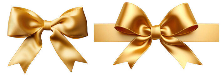 Gold bow ribbon png element set on transparent background