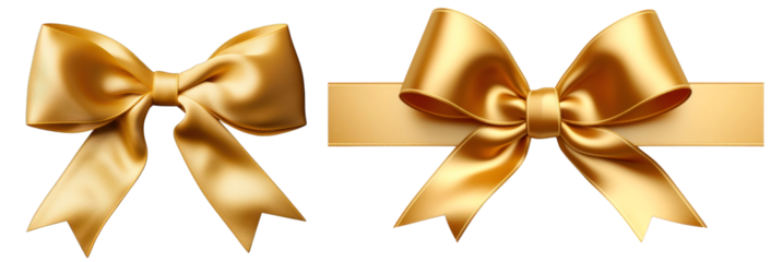 Gold bow ribbon png element set on transparent background