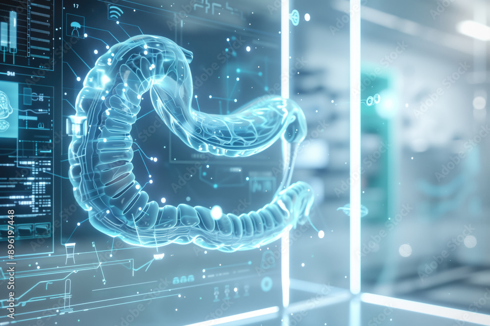 Aufkleber digital visualization of a dna helix in a futuristic laboratory setup with advanced technology. biot