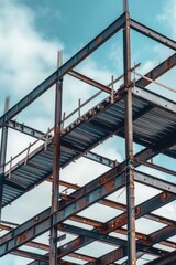 A large metal structure is seen under a bright blue sky, suitable for use in architectural or infrastructure illustrations