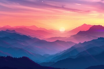 Fototapeta premium A serene landscape of mountains at sunset, with warm orange and pink hues