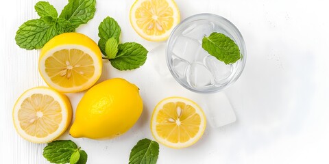 Refreshing Lemon with Crystal Clear Water on a Clean White Background