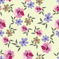 Seamless winter floral pattern with branches and berries. Pastel palette white background.