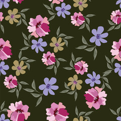 Seamless textured spring summer floral pattern background