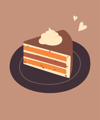 Illustration with Slice of Cake at Caramel and Chocolate Taste 
