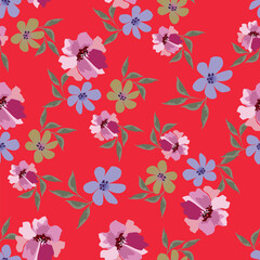 Seamless textured spring summer floral pattern background