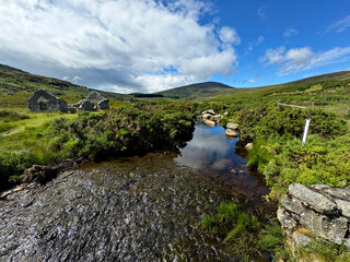 Beautiful view on river in Wicklow mountains, Ireland on a sunny day