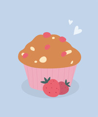 Illustration with Chocolate and Strawberry at Muffin
