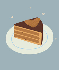 Illustration with Slice of Cake at Almond and Chocolate Taste 