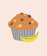 Illustration with Chocolate and Banana at Muffin