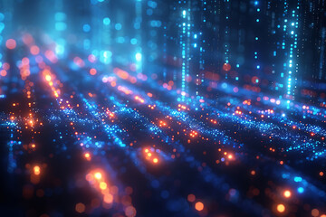 Obraz premium A binary background with dark blue and touches of neon highlights creating a technological and futuristic aesthetic