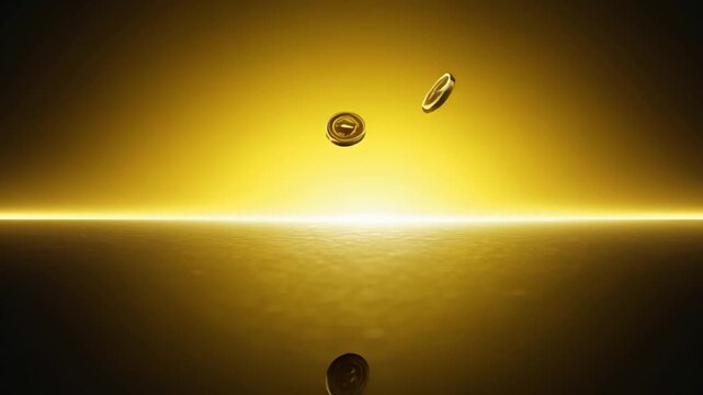 Slow-motion casino tokens falling against a glowing golden backdrop for jackpot concept