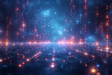 Obraz premium A binary background with dark blue and touches of neon highlights creating a technological and futuristic aesthetic