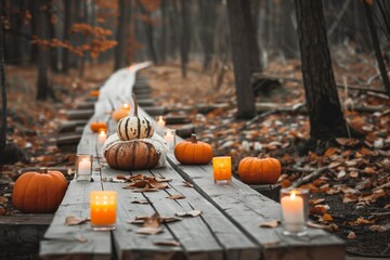 Fototapeta premium Dark background, frame with pumpkin. Holiday decor. Decoration for Samhain, Halloween, Thanksgiving. Harvest festival. Day of the Dead. Timelessness. Change of season