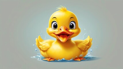 Surprised cute little yellow duck with its mouth open in close-up
