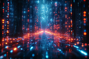 Fototapeta premium A binary background with dark blue and touches of neon highlights creating a technological and futuristic aesthetic