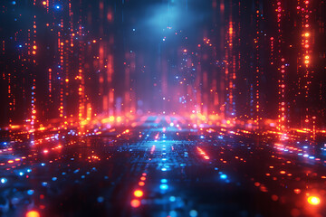 Fototapeta premium A binary background with dark blue and touches of neon highlights creating a technological and futuristic aesthetic