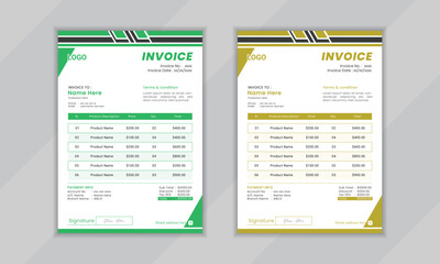 Modern clean professional invoice layout design template with two color variation available invoice design for your company