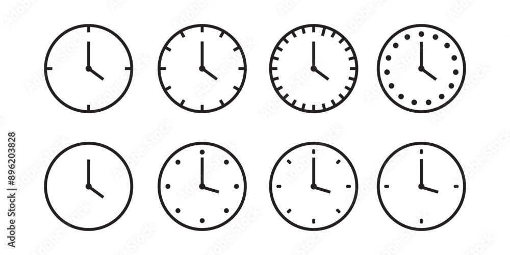 Poster clock icon set. vector time and clock icons set. circle arrow icon. horizontal set of analog clock i